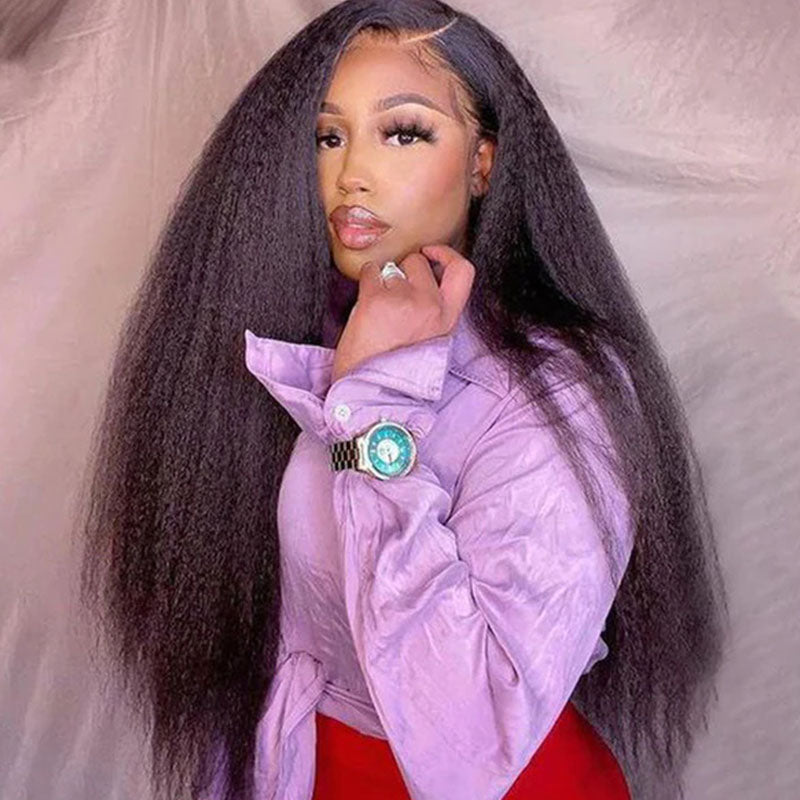 VIYA Kinky Straight 5x5 Lace Closure Wig Natural Black Human Hair Wig