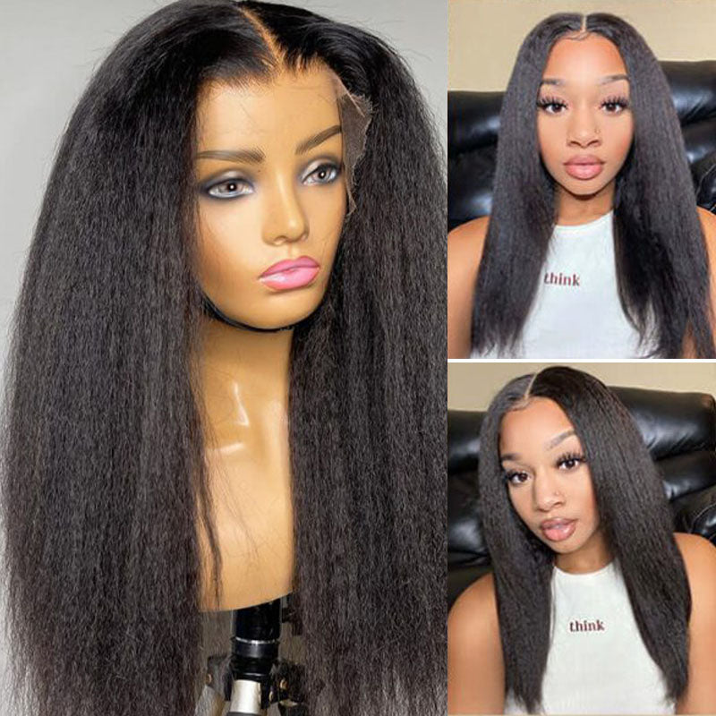 VIYA Kinky Straight 5x5 Lace Closure Wig Natural Black Human Hair Wig