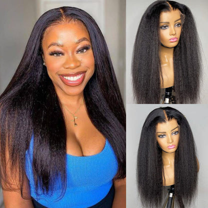 VIYA Kinky Straight 5x5 Lace Closure Wig Natural Black Human Hair Wig