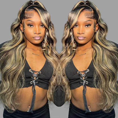 VIYA 13x6 HD Lace Balayage Highlight Loose Body Wave &amp; Straight Honey Blonde Brown Pre Bleached Knots Wig