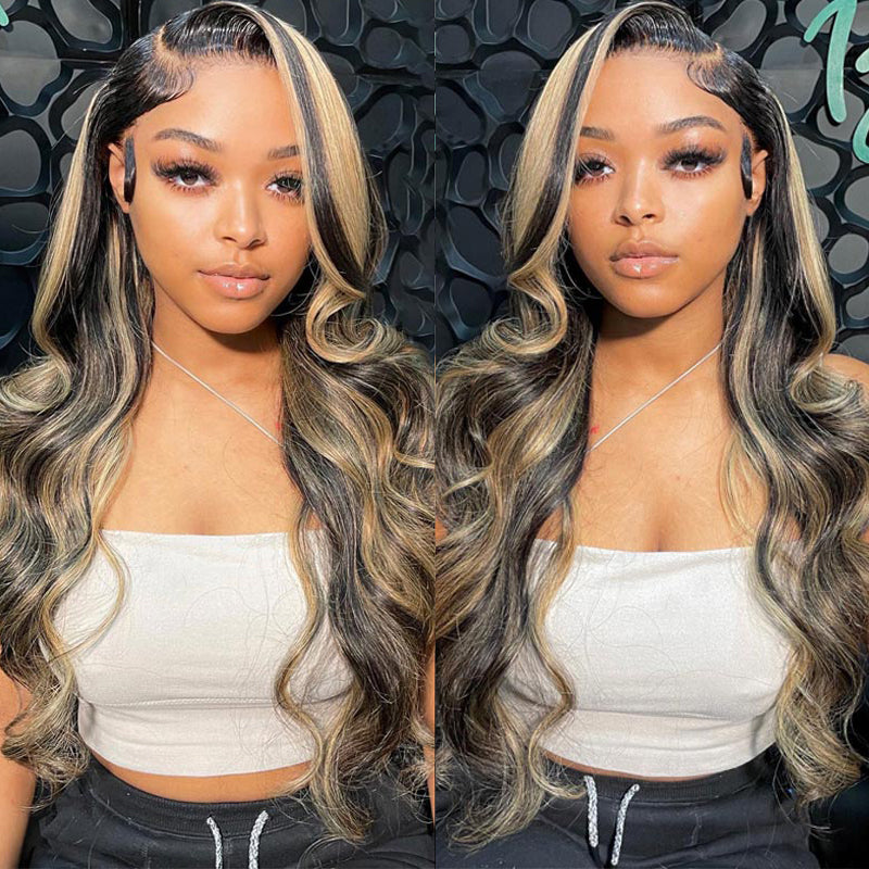 VIYA 13x6 HD Lace Balayage Highlight Loose Body Wave &amp; Straight Honey Blonde Brown Pre Bleached Knots Wig