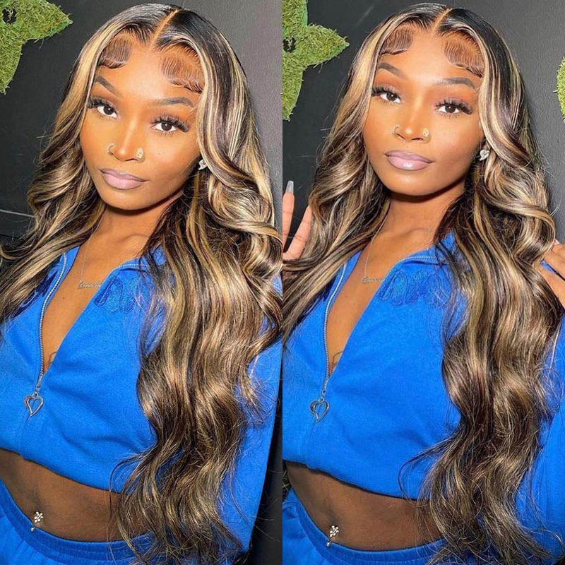 VIYA 13x6 HD Lace Balayage Highlight Loose Body Wave &amp; Straight Honey Blonde Brown Pre Bleached Knots Wig