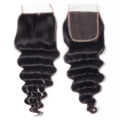 VIYA Loose Deep Wave 1 Pcs HD Lace Closure Natural Black Human Virgin Hair