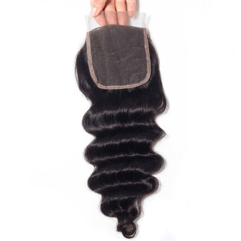 VIYA Loose Deep Wave 1 Pcs 4x4 Lace Closure Natural Black Human Virgin Hair