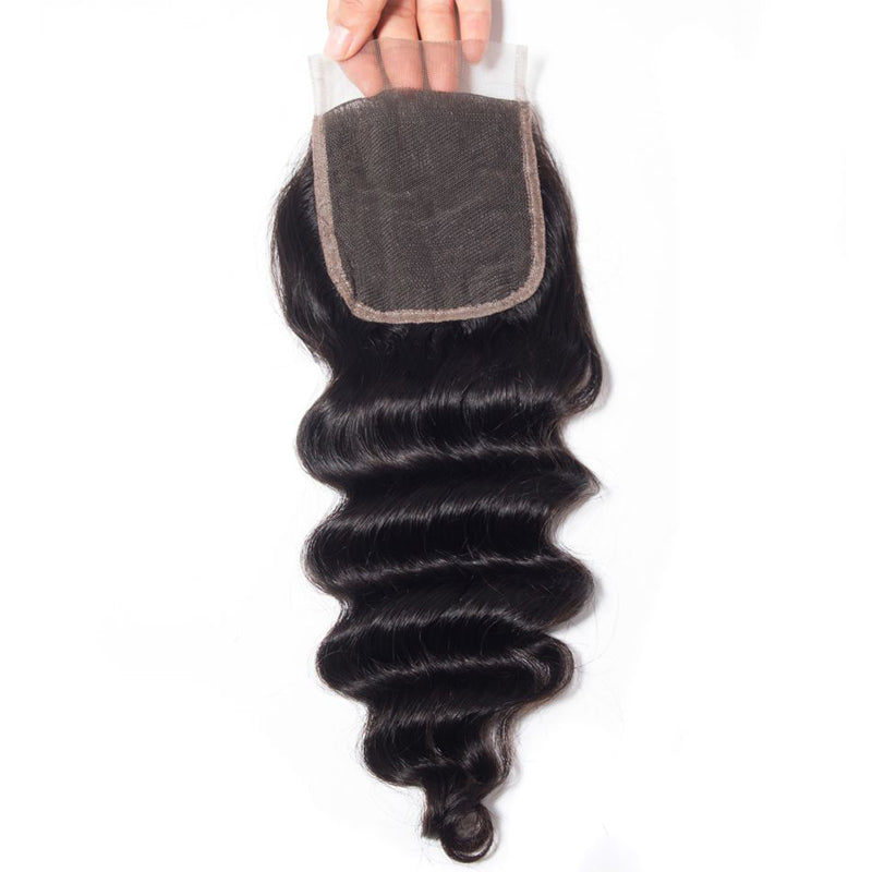 VIYA Loose Deep Wave 1 Pcs HD Lace Closure Natural Black Human Virgin Hair