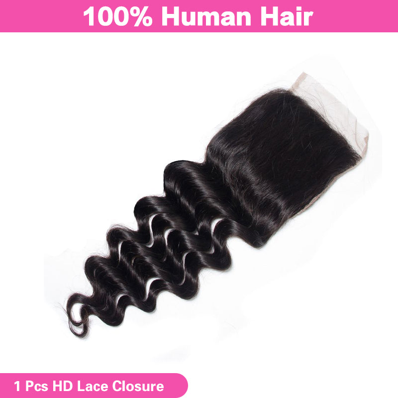 VIYA Loose Deep Wave 1 Pcs HD Lace Closure Natural Black Human Virgin Hair