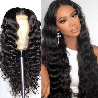 VIYA Loose Deep Wave 13x4 Lace Frontal Wig Natural Black Human Hair Wig