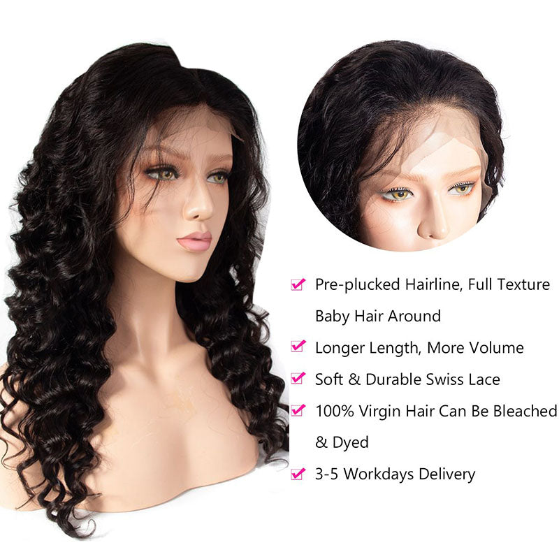 VIYA Loose Deep Wave 13x6 Lace Front Wig Natural Black Human Hair Wig