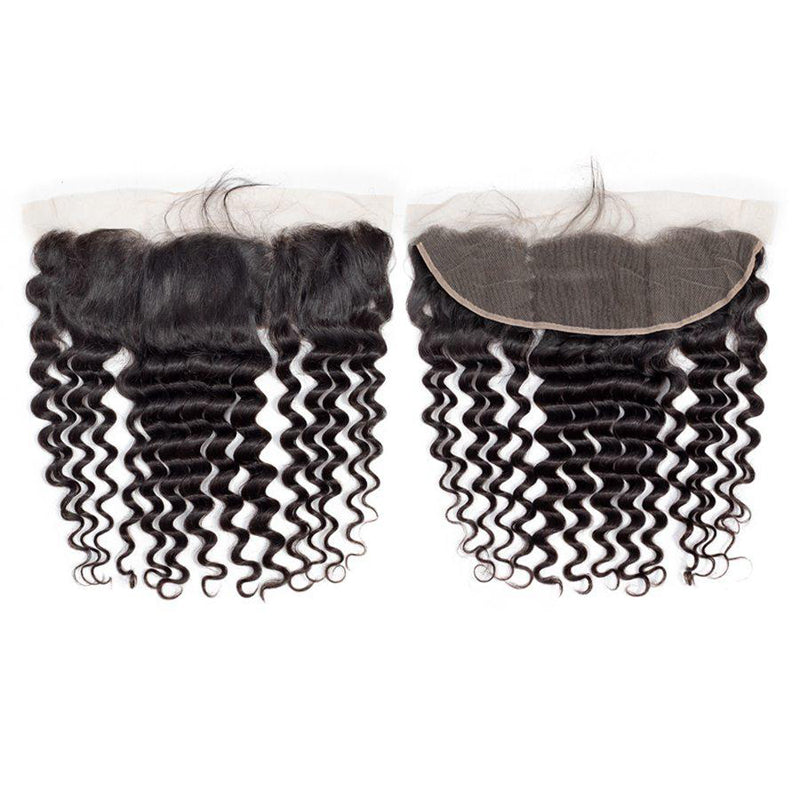 VIYA Loose Deep Wave 3 Pcs Bundles Hair Weft With 13x4 Lace Frontal Natural Black Human Virgin Hair