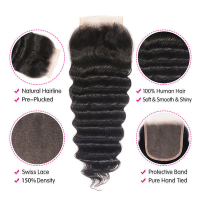 VIYA Loose Deep Wave 3 Pcs Bundles Hair Weft With 5x5 HD Lace Closure Natural Black Human Virgin Hair