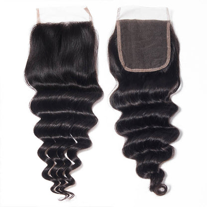 VIYA Loose Deep Wave 3 Pcs Bundles Hair Weft With 5x5 HD Lace Closure Natural Black Human Virgin Hair