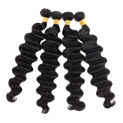 VIYA Loose Deep Wave 4 Pcs Bundles Hair Weft With 13x4 HD Lace Frontal Natural Black Human Virgin Hair