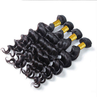 VIYA Loose Deep Wave 4 Pcs Bundles Hair Weft With 13x4 HD Lace Frontal Natural Black Human Virgin Hair