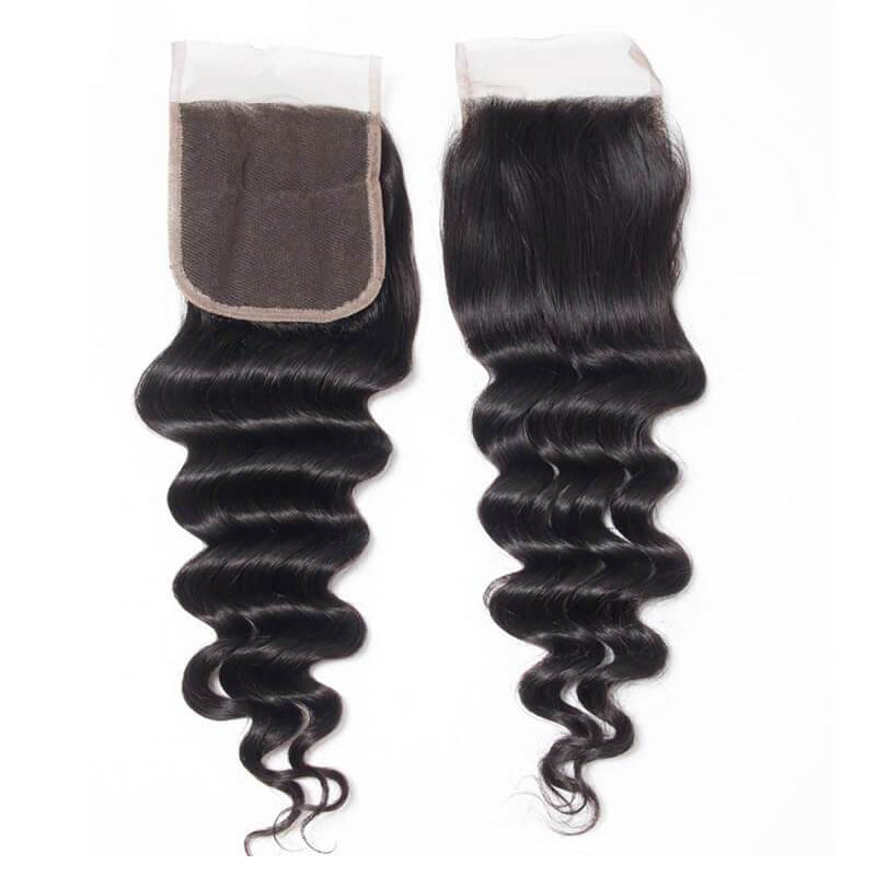 VIYA Loose Deep Wave 4 Pcs Bundles Hair Weft With 4x4 Lace Closure Natural Black Human Virgin Hair