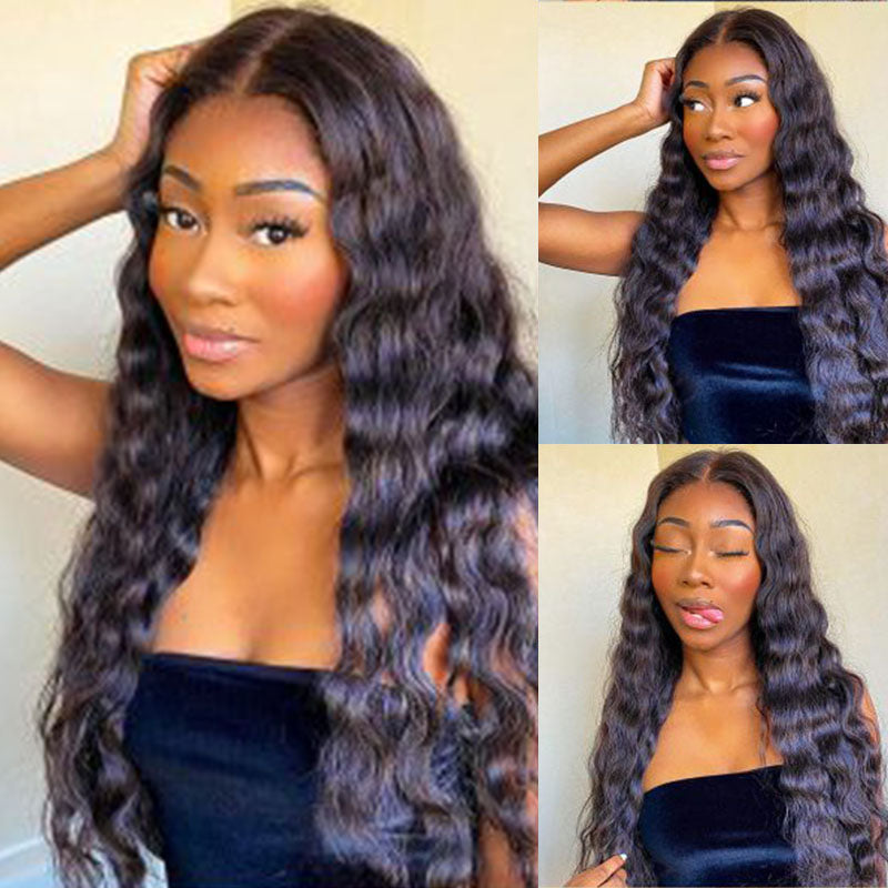 VIYA Loose Deep Wave 4x4 Lace Closure Wig Natural Black Human Hair Wig