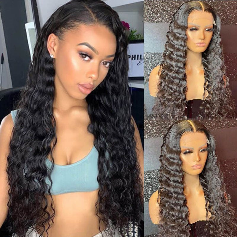 VIYA Loose Deep Wave 5x5 Lace Closure Wig Natural Black Human Hair Wig