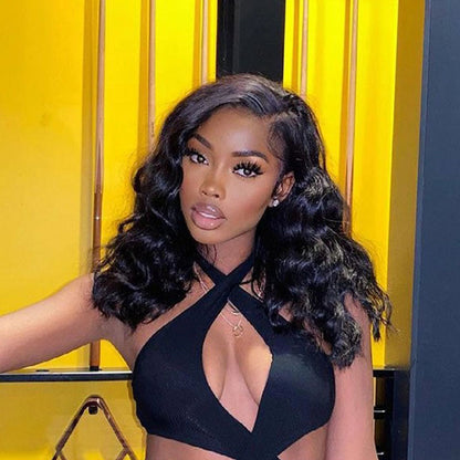 VIYA Loose Deep Wave Lace Bob Wig 10-16 Inch Natural Black Human Hair Wig