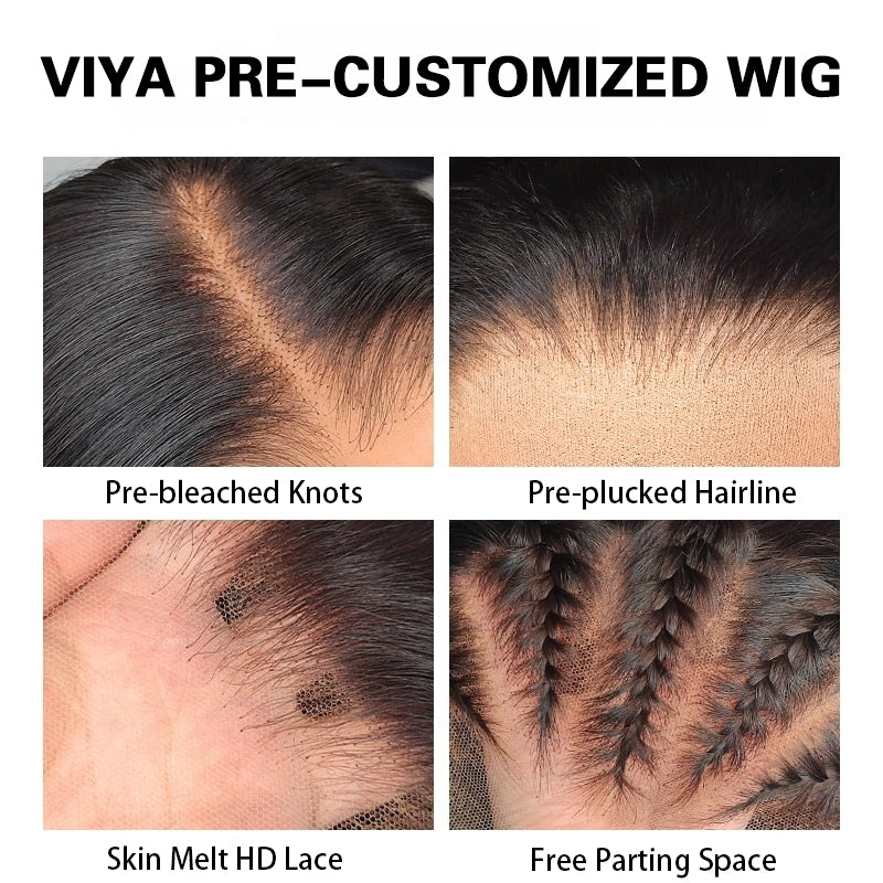 VIYA 5x5 HD Lace Closure Straight Wig Natural Black Human Hair Pre Bleached Knots Wig