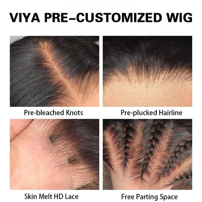 VIYA 32-40 Inch 13x6 HD Full Lace Frontal Pre Bleached Knots Natural Black Human Hair Wig