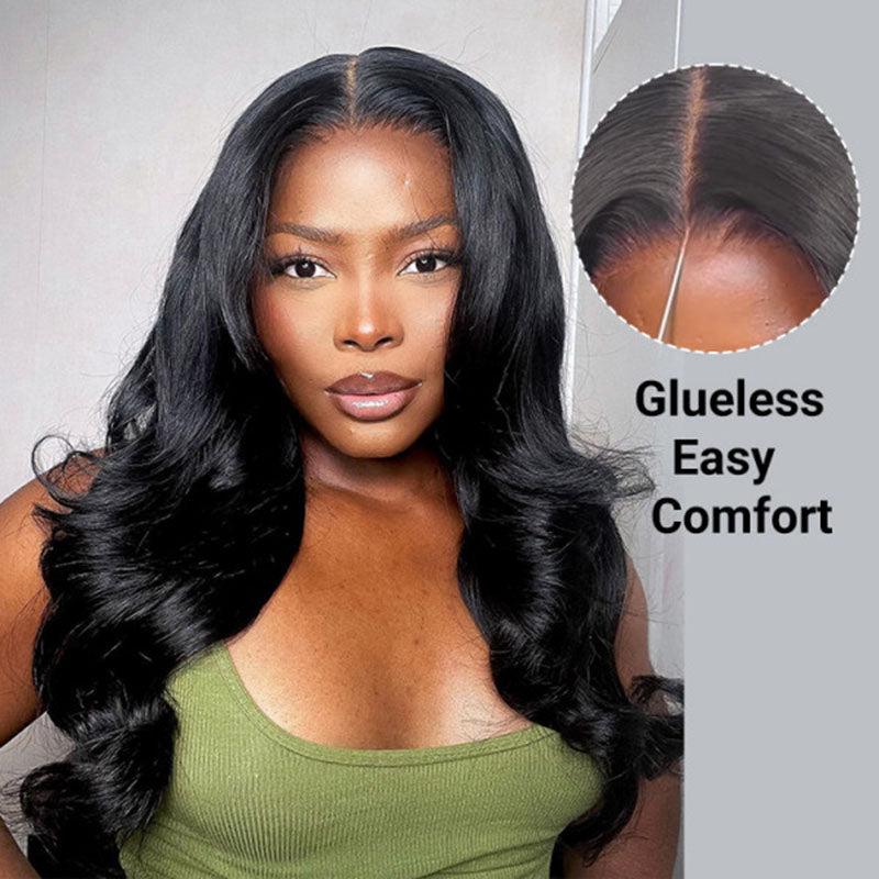 VIYA Pre Cut Body Wave HD Lace Glueless Wig Natural Black Human Hair Wig
