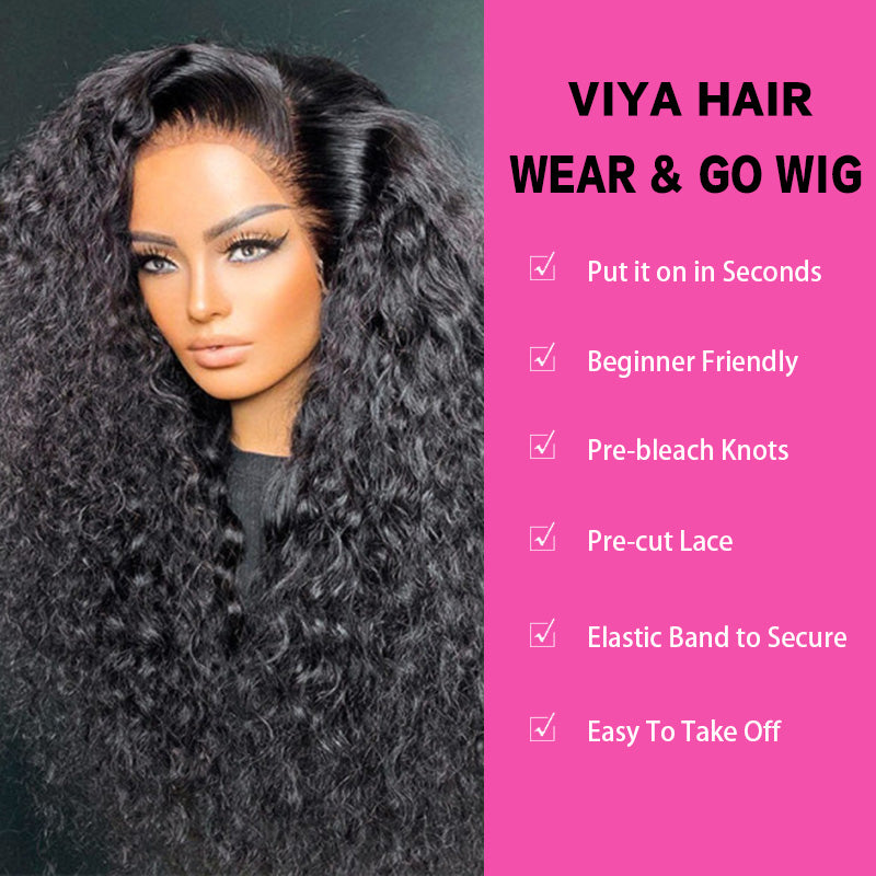 VIYA Pre Cut Curly HD Lace Glueless Wig 5x5 / 6x4 HD Lace Closure Wig Natural Black Human Hair