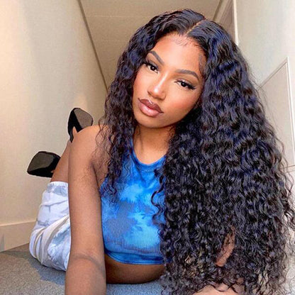 VIYA Pre Cut 5x5 HD Glueless Lace Deep Curly Wig Natural Black Human Hair