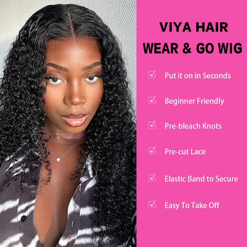 VIYA Pre Cut Deep Wave 5x5 HD Lace Glueless Wig Natural Black Human Hair Wig