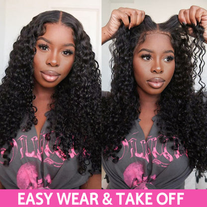 VIYA Pre Cut Deep Wave 5x5 HD Lace Glueless Wig Natural Black Human Hair Wig