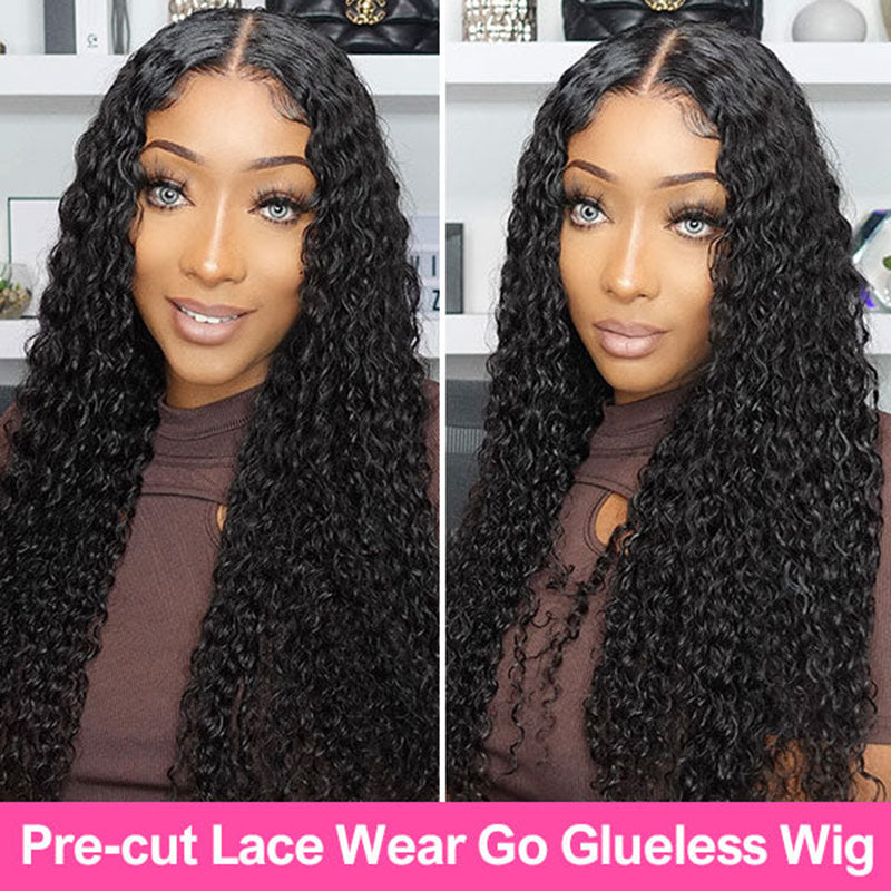 VIYA Pre Cut Deep Wave HD Lace Glueless Wig Natural Black Human Hair Wig