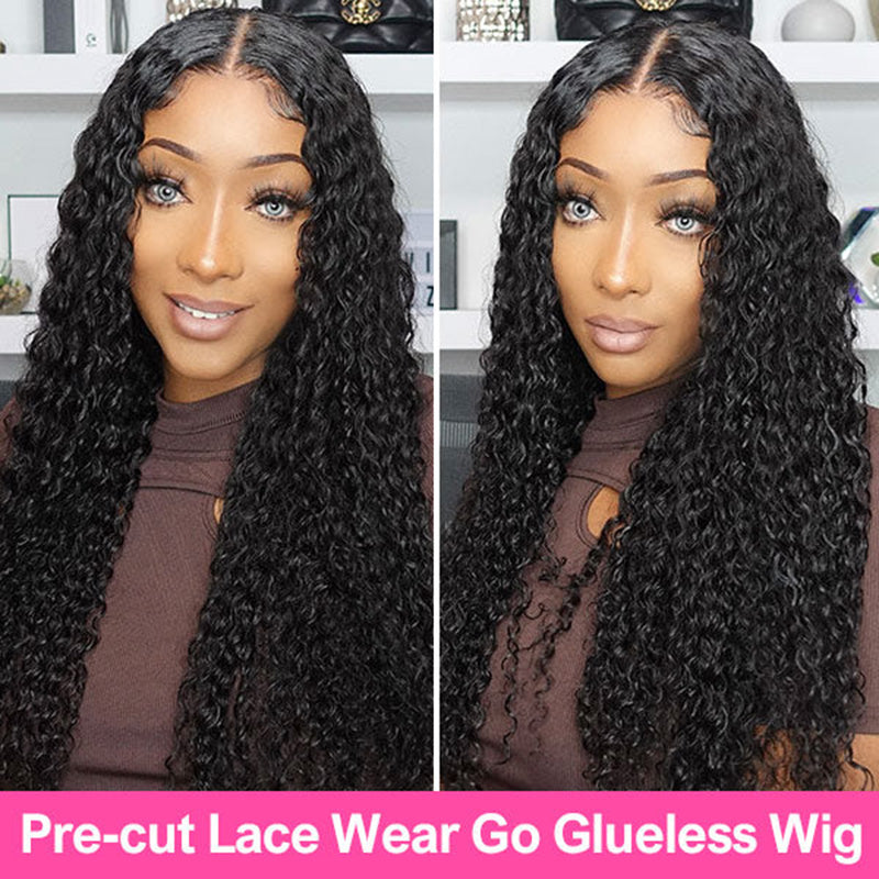 VIYA Pre Cut Deep Wave 5x5 HD Lace Glueless Wig Natural Black Human Hair Wig