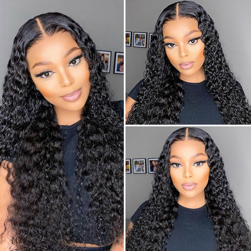 VIYA Pre Cut Deep Wave 5x5 HD Lace Glueless Wig Natural Black Human Hair Wig