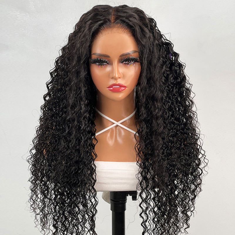 VIYA Pre Cut Deep Wave HD Lace Glueless Wig Natural Black Human Hair Wig