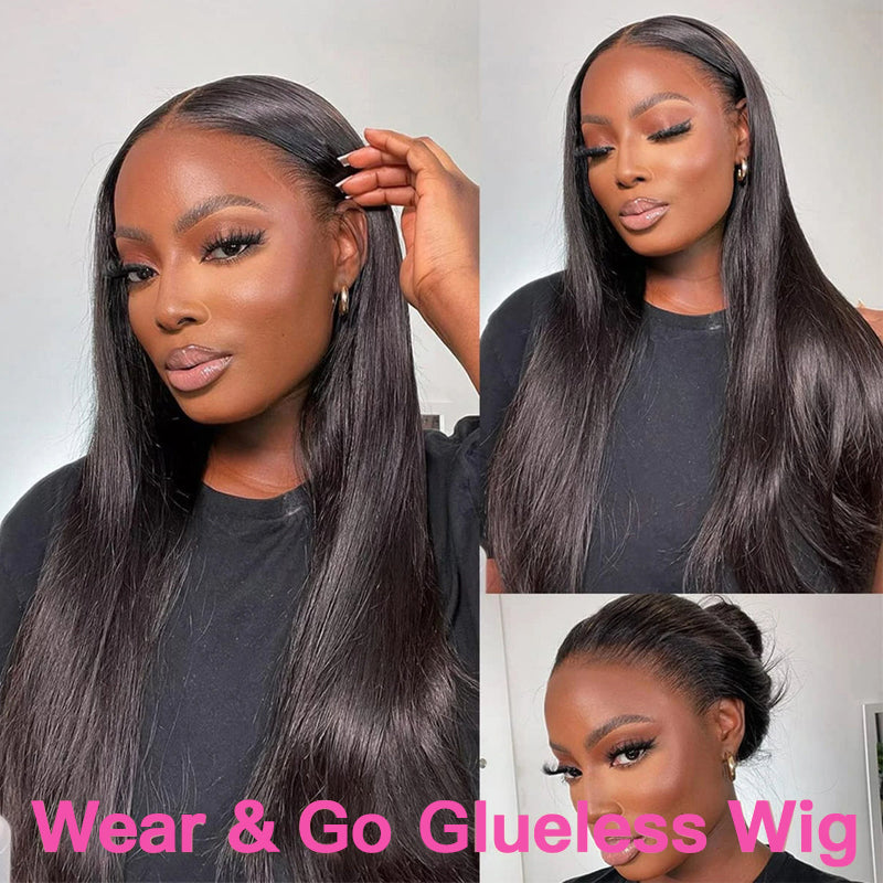 VIYA Pre Cut Straight Glueless 5x5 HD Lace Closure Wig Natural Black Human Hair Wig