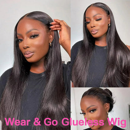 VIYA Pre Cut Straight Glueless 5x5 HD Lace Closure Wig Natural Black Human Hair Wig