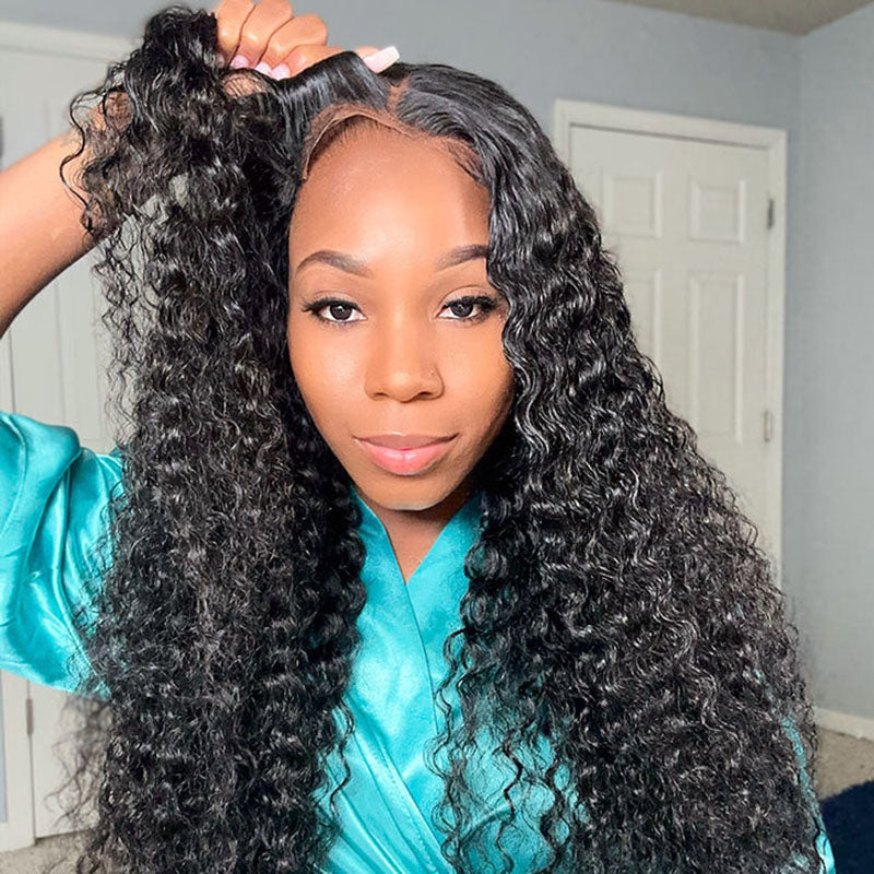 VIYA Pre Cut Water Wave HD Lace Glueless Wig 5x5 HD Lace Natural Black Human Hair Wig