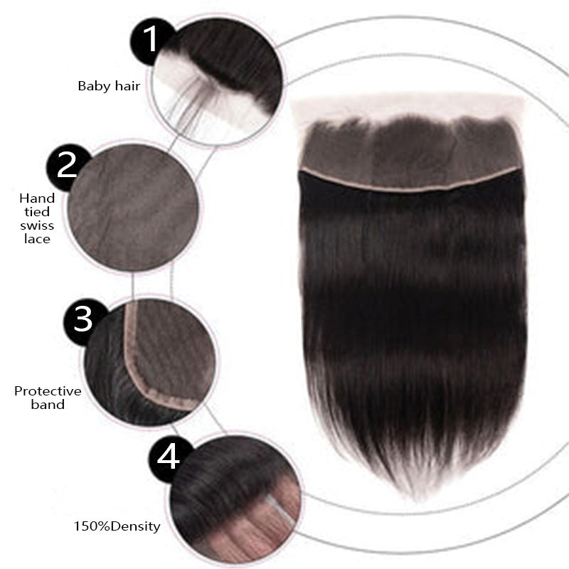 VIYA Straight 1 Pcs 13x4&amp;13x6 HD Lace Frontal Natural Black Human Virgin Hair