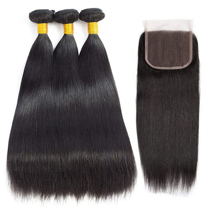 VIYA Straight 3 Pcs Bundles Hair Weft With 5x5 HD Lace Closure Human Hair