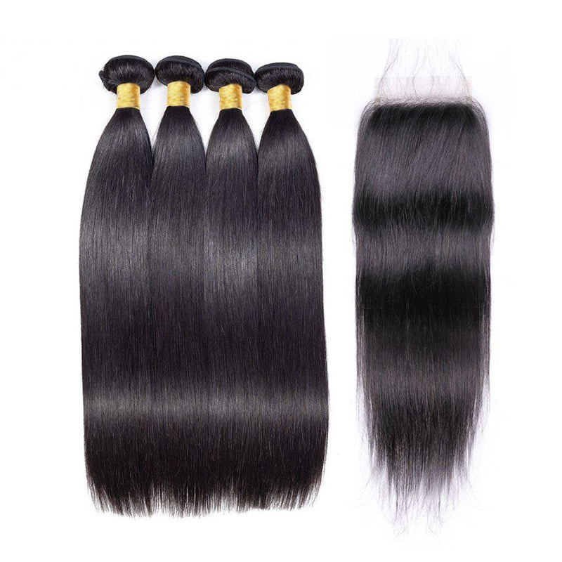 VIYA Straight 4 Pcs Bundles Hair Weft With 5x5 HD Lace Closure Human Hair