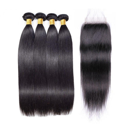 VIYA Straight 4 Pcs Bundles Hair Weft With 5x5 HD Lace Closure Human Hair
