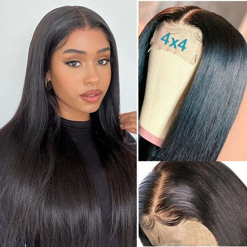 VIYA Straight 4x4 Lace Closure Wig Natural Black Human Hair Wig