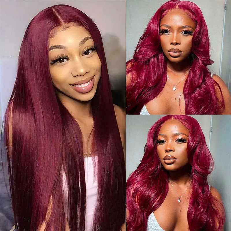 VIYA Straight Burgundy Color 99J 13x4 Lace Front Human Hair Wig