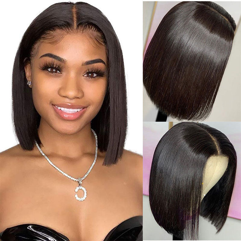 VIYA Straight Lace Bob Wig 10-16 Inch Natural Black Human Hair Wig