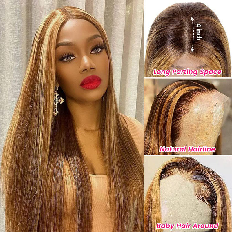 VIYA Balayage Highlight P4/27 Color 13x4 Lace Front Straight Human Hair Wig