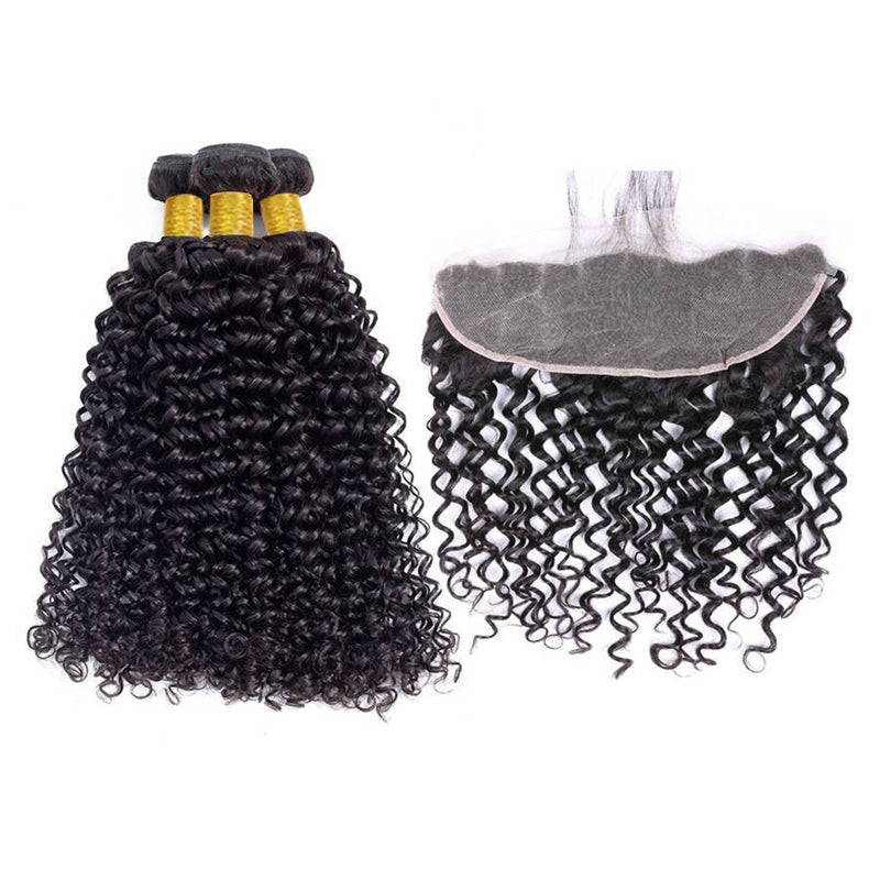 VIYA Water Wave 3 Bundles Hair Weft With 13x4 HD Lace Frontal Natural Black