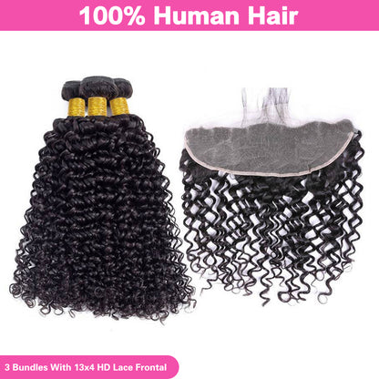 VIYA Water Wave 3 Bundles Hair Weft With 13x4 HD Lace Frontal Natural Black