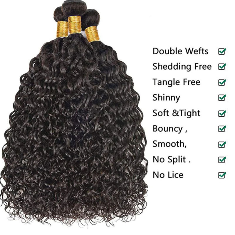 VIYA Water Wave 3 Bundles Hair Weft With 4x4 Lace Closure Natural Black