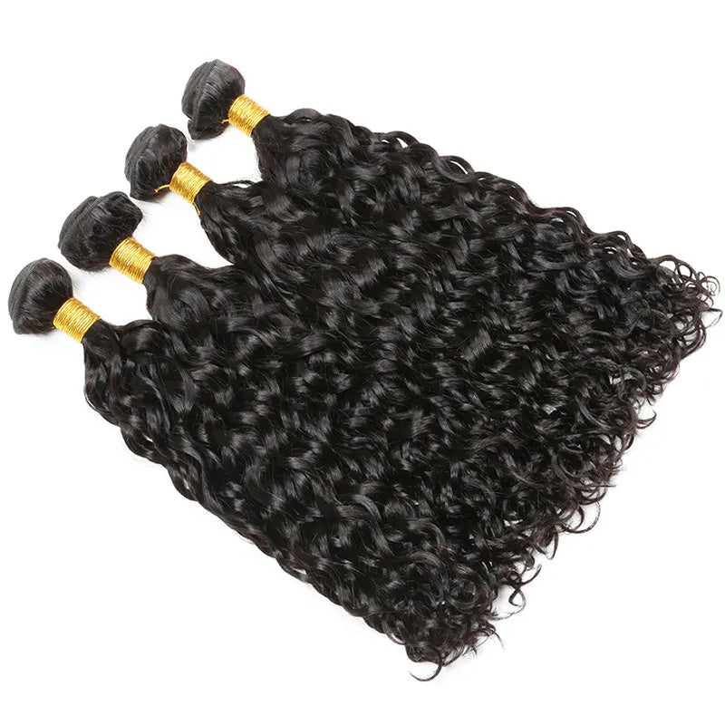 VIYA Water Wave 4 Pcs Bundles Hair Weft With 13x4 HD Lace Frontal Natural Black Human Virgin Hair