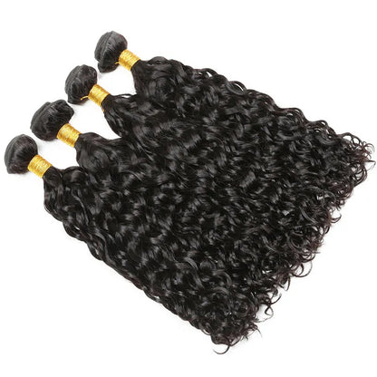 VIYA Water Wave 4 Pcs Bundles Hair Weft With 13x4 HD Lace Frontal Natural Black Human Virgin Hair