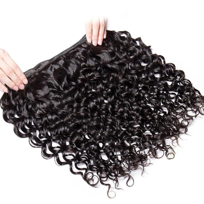 VIYA Water Wave 4 Pcs Bundles Hair Weft With 13x4 HD Lace Frontal Natural Black Human Virgin Hair