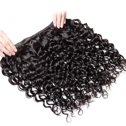 VIYA Water Wave 4 Pcs Bundles Hair Weft With 13x4 HD Lace Frontal Natural Black Human Virgin Hair